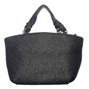 Fossil Satchel Woven Black Leather Top Handle Old Money Classic Shoulder Bag